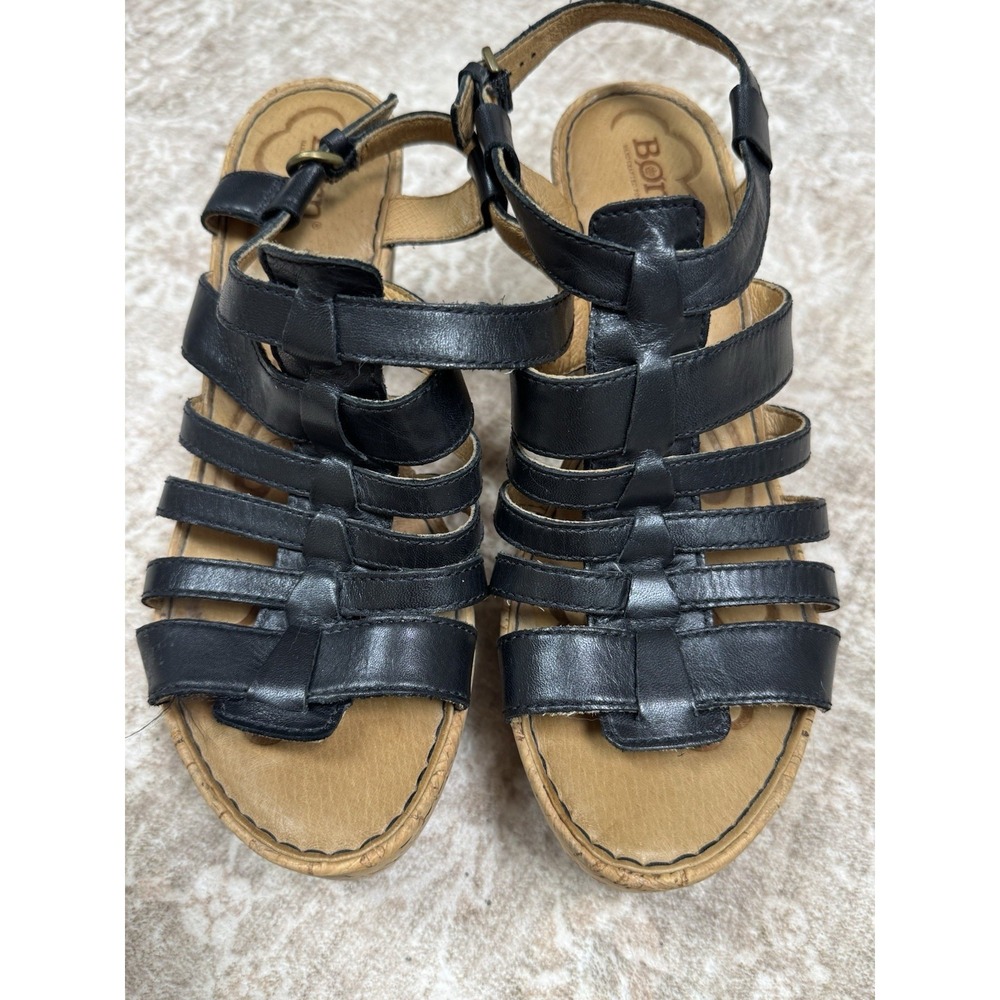 Born Y2K Lana Gladiator Cork Strappy Wedge Sandals 11 Black Festival Boho
